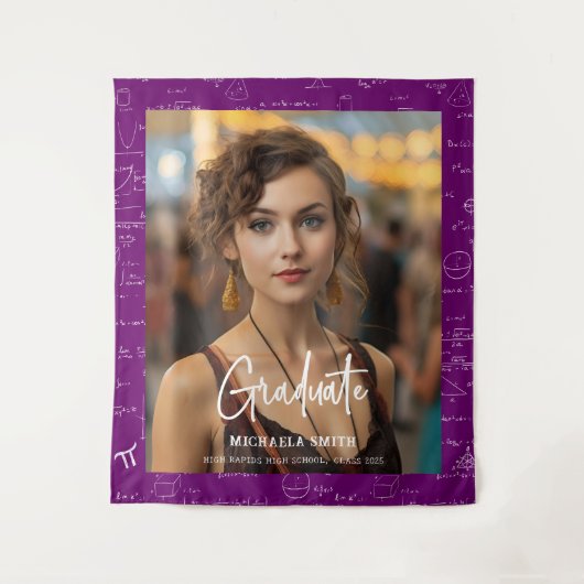 Purple Math Handwritten Script Photo Graduation  Wandkleed (Voorkant)