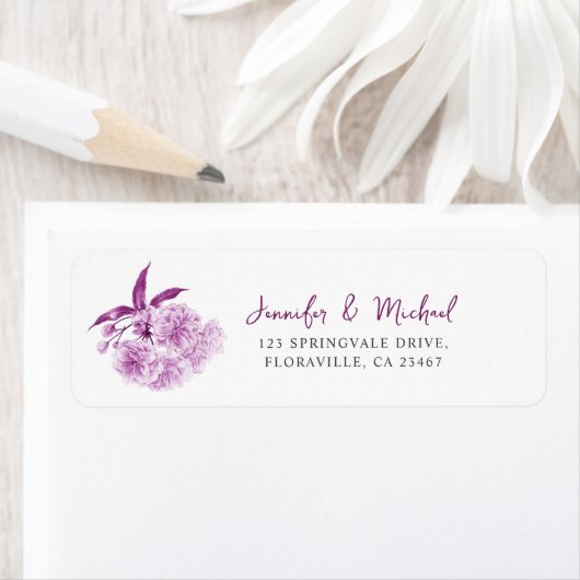 Purple mauve blossom spring wedding watercolor etiket (Insitu)