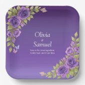 Purple Mauve Flowers & White Wedding  9" Square Papieren Bordje (Voorkant)