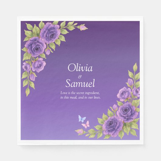 Purple Mauve Flowers & White Wedding  Luncheon Servet (Voorkant)