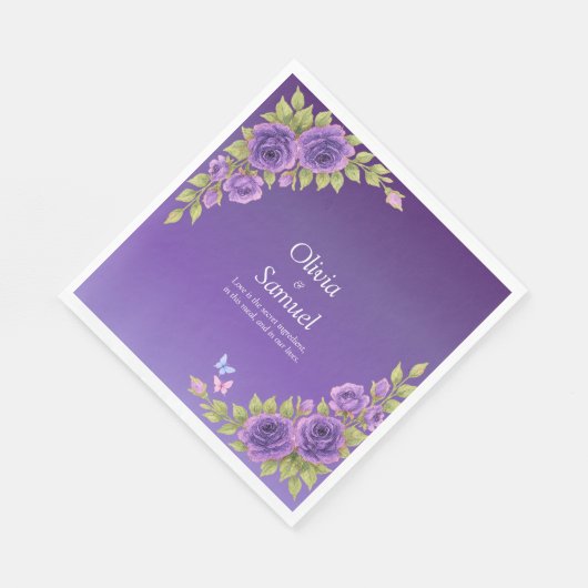 Purple Mauve Flowers & White Wedding  Luncheon Servet (Hoek)