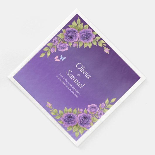 Purple Mauve Flowers & White Wedding Servet (Hoek)