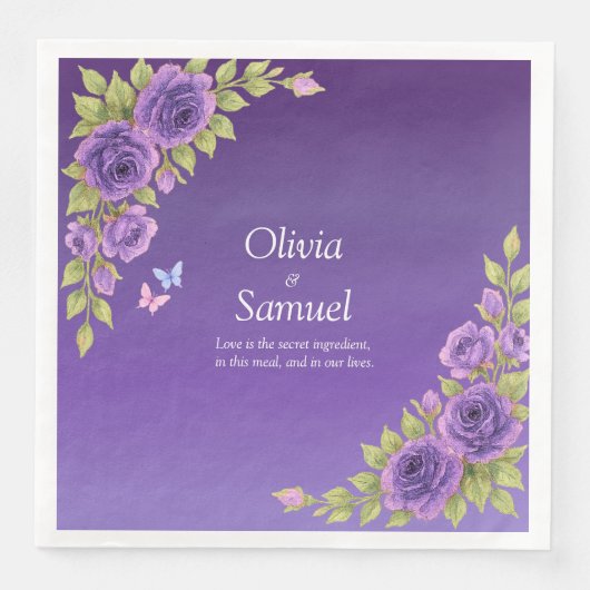 Purple Mauve Flowers & White Wedding Servet (Voorkant)