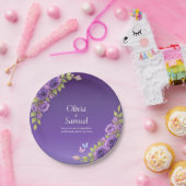 Purple Mauve Flowers & White Wedding Suite  7" Papieren Bordje (Feest)