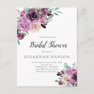 Purple Mauve Sangria Floral Bridal Shower Briefkaart