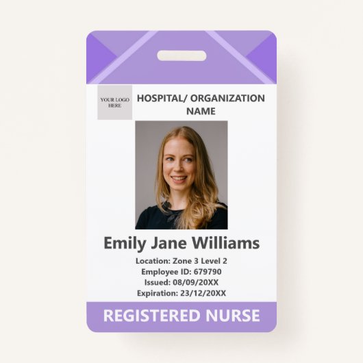 Purple Medical Doctor Nurse Aged Security Photo ID Badge (Voorkant)
