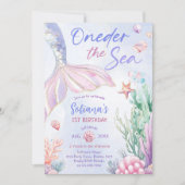 Purple Mermaid 1st Birthday Oneder the Sea Kaart (Voorkant)