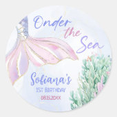 Purple Mermaid 1st Birthday Oneder the Sea Ronde Sticker (Voorkant)