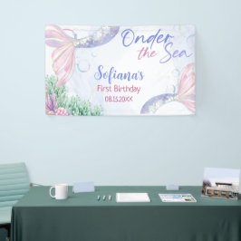 Purple Mermaid 1st Birthday Oneder the Sea Spandoek