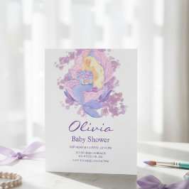 Purple Mermaid Princess Baby Shower Invitation Kaart