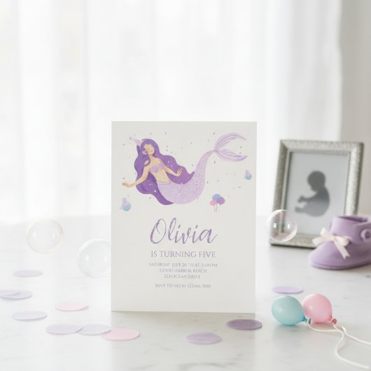Purple Mermaid Under The Sea Baby Shower  Kaart