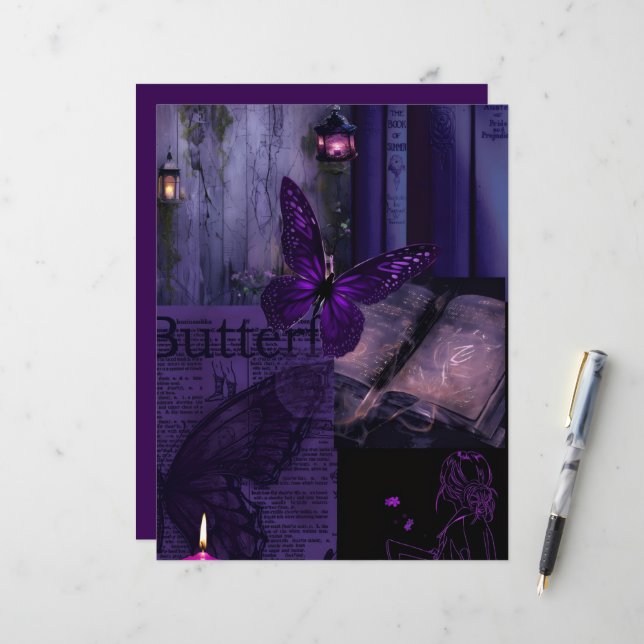 Purple Midnight Butterfly Magic Scrapbook Paper (Voorkant / Achterkant in situ)