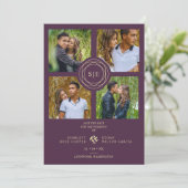 Purple Minimal Initials Wedding Fancy 4 Photos Save The Date (Staand voorkant)