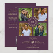 Purple Minimal Initials Wedding Fancy 4 Photos Save The Date (Voorkant / Achterkant)