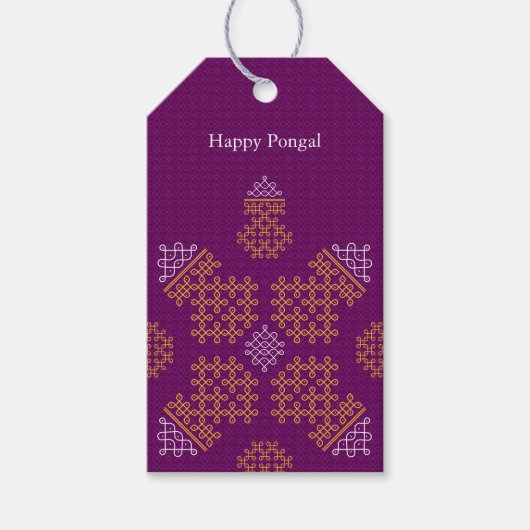Purple Minimal Tamil Kolam Pongal Cadeaulabel (Voorkant)