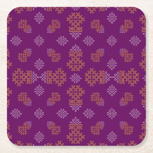 Purple Minimal Tamil Kolam Pongal Design Kartonnen Onderzetters (Voorkant)