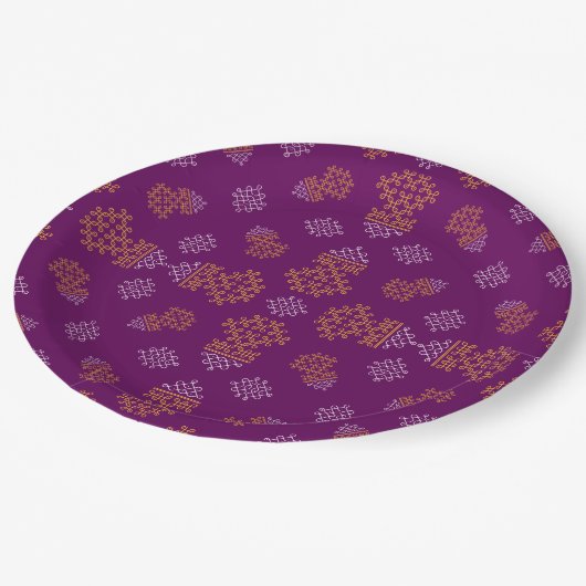Purple Minimal Tamil Kolam Pongal Design Papieren Bordje (Gekanteld)