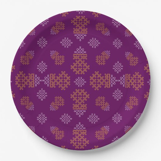 Purple Minimal Tamil Kolam Pongal Design Papieren Bordje (Voorkant)