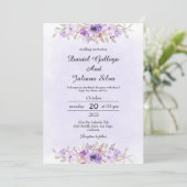 Purple Minimalist Floral Wedding Invitations Kaart (Staand voorkant)