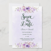 Purple Minimalist Floral Wedding Save the Date Kaart (Voorkant)