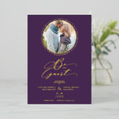 Purple Minimalist Wedding Fancy Round Photo Folie Uitnodiging (Staand Voorkant)