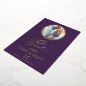 Purple Minimalist Wedding Fancy Round Photo Folie Uitnodiging (Gedraaid)