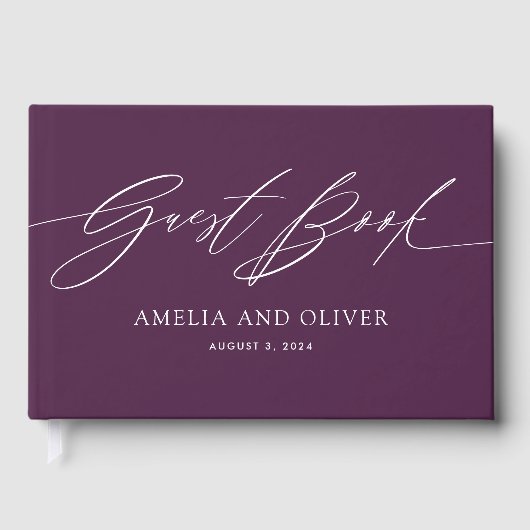 Purple Minimalist Wedding Guest Book Gastenboek (Voorkant)