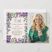 Purple Mint Green Floral 70th Birthday Photo  Kaart (Voorkant)