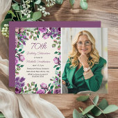 Purple Mint Green Floral 70th Birthday Photo  Kaart