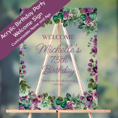 Purple Mint Green Floral Birthday Party Welcome Acryl Bord