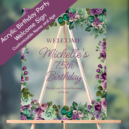 Purple Mint Green Floral Birthday Party Welcome Acryl Bord