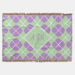 Purple Mint Green Mod Argyle Script Monogram Deken