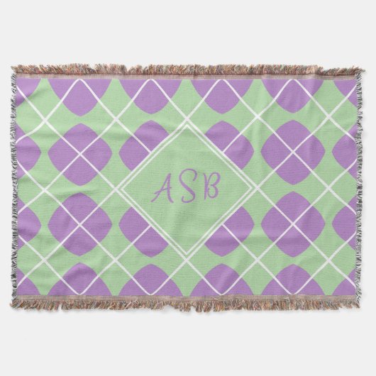 Purple Mint Green Mod Argyle Script Monogram Deken (Voorkant)
