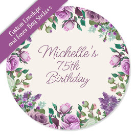 Purple Mint Green Watercolor Floral 75th Birthday Ronde Sticker