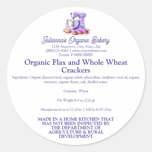 Purple Mixer Bread Bakery Food Product Label (Voorkant)