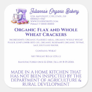 Purple Mixer Bread Bakery Pastry Chef Food Product Vierkante Sticker