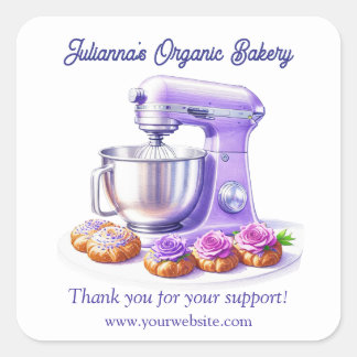 Purple Mixer Bread Bakery Pastry Chef Thank You Vierkante Sticker