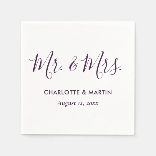 Purple Modern Script Mr. and Mrs. Wedding Servet (Voorkant)
