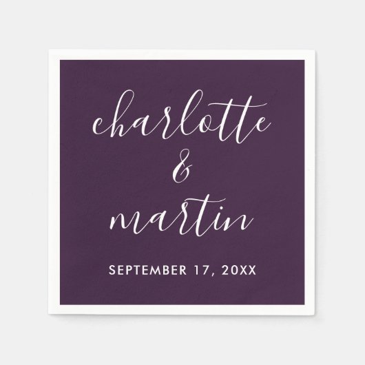 Purple Modern Script Wedding Servet (Voorkant)