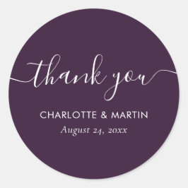 Purple Modern Script Wedding Shower Thank You Ronde Sticker