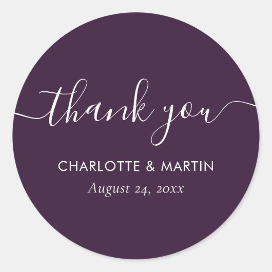 Purple Modern Script Wedding Shower Thank You Ronde Sticker (Voorkant)
