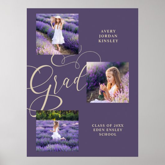 Purple Modern Typography Grad  Three Photos Poster (Voorkant)