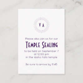 Purple Monogram Circle Temple Sealing Invitation Informatiekaartje