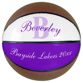 Purple monogram name, initial and team basketball basketbal