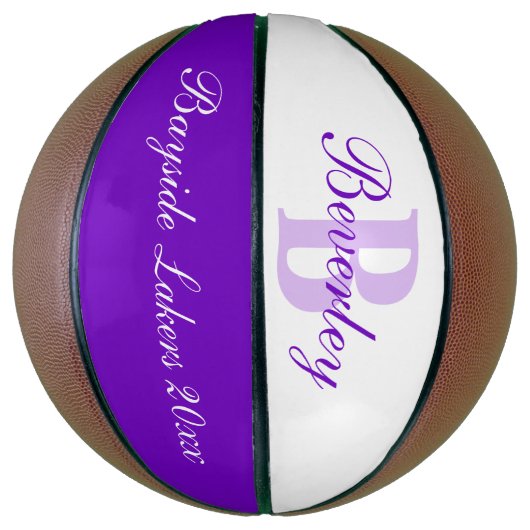 Purple monogram name, initial and team basketball basketbal (Verticaal)