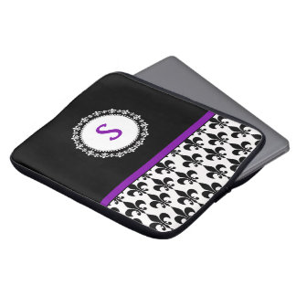Purple Monogrammed Fleur de Lis Laptop Sleeve