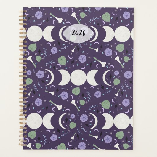 Purple Moon Phase Floral Pattern 2026 Planner (Voorkant)