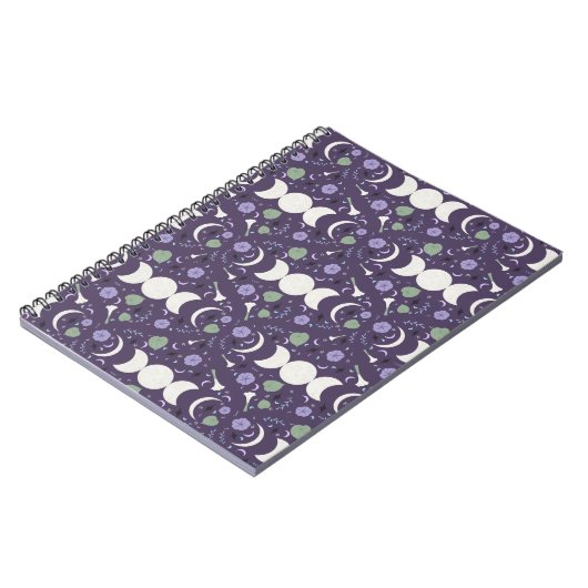 Purple Moon Phase Floral Pattern Spiral Notebook Notitieboek (Linkerzijde)