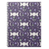 Purple Moon Phase Floral Pattern Spiral Notebook Notitieboek (Voorkant)