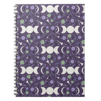 Purple Moon Phase Floral Pattern Spiral Notebook Notitieboek